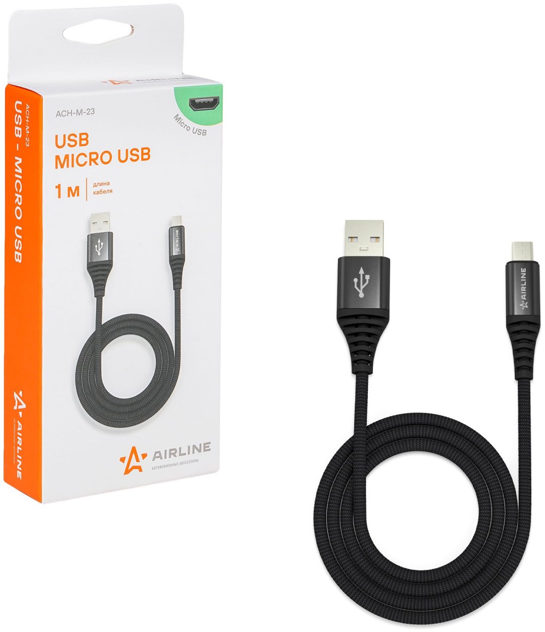 Кабель AIRLINE micro-USB 2.0 (F), 1 м, ACH-M-23 черный купить,NaN