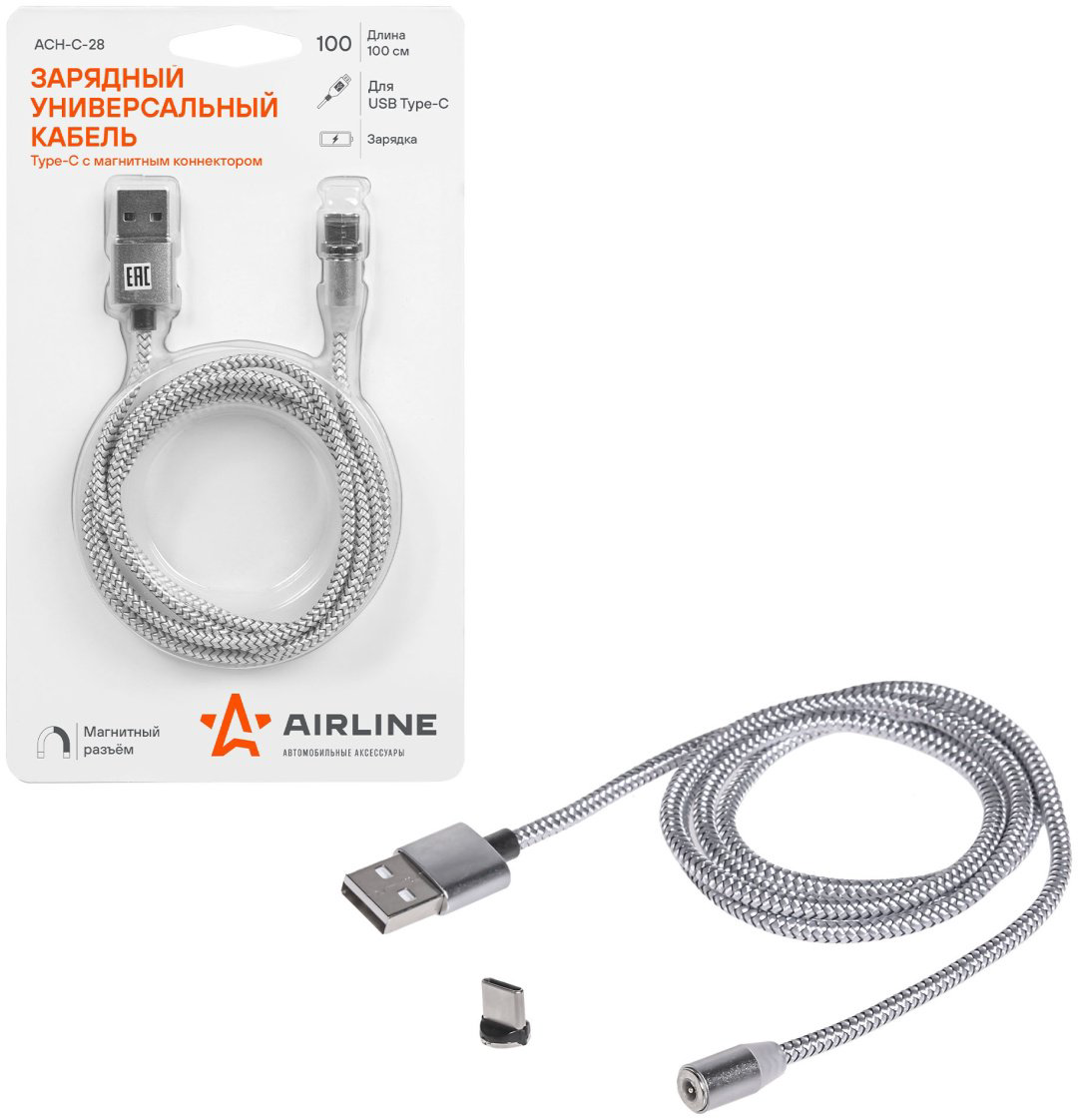 Кабель AIRLINE USB TypeC (F), , ACH-C-28 черный купить,NaN