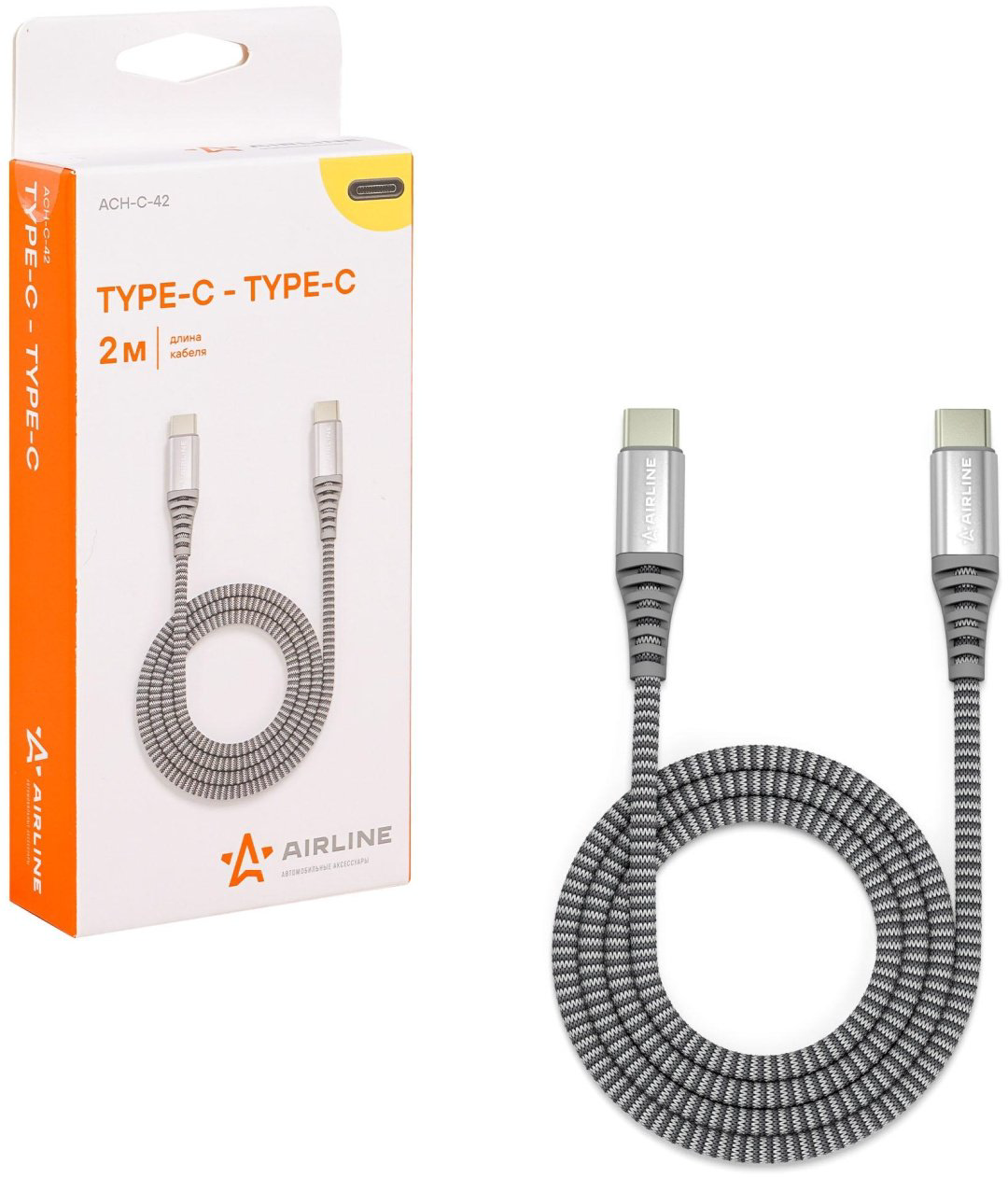 Кабель AIRLINE USB TypeC (F), 2 м, ACH-C-42 черный купить,NaN