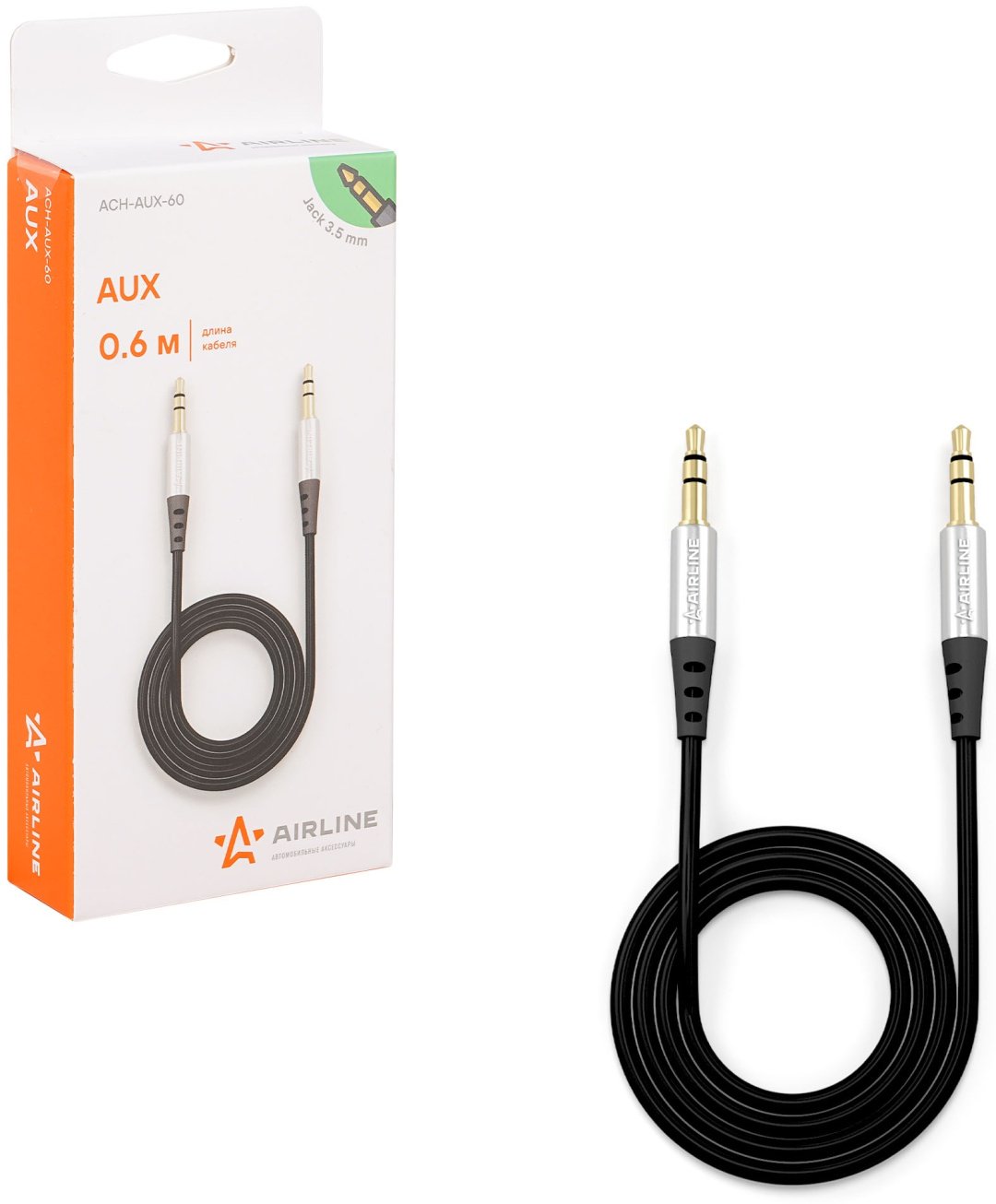 Кабель AIRLINE 3.5 мм jack (F), 0.6 м, ACH-AUX-60 черный купить,NaN