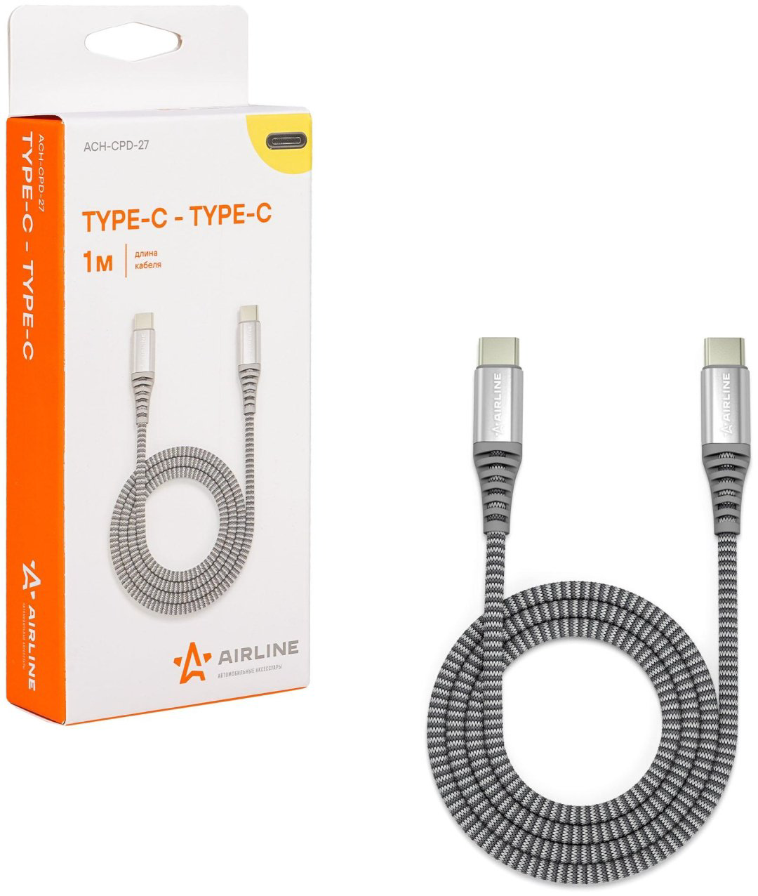 Кабель AIRLINE USB TypeC (F), 1 м, ACH-CPD-27 черный купить,NaN