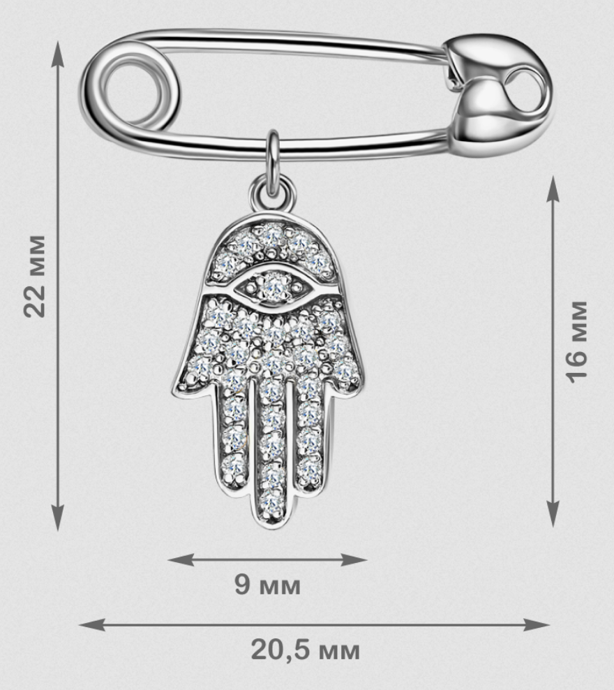 Булавка «Ладонь Хамса» Veronika Jewelry Бл630-2356л серебро 1.20гр купить,12500