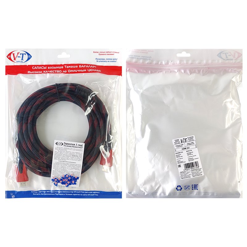 Кабель ViTi HDMI 5м черно-красный
