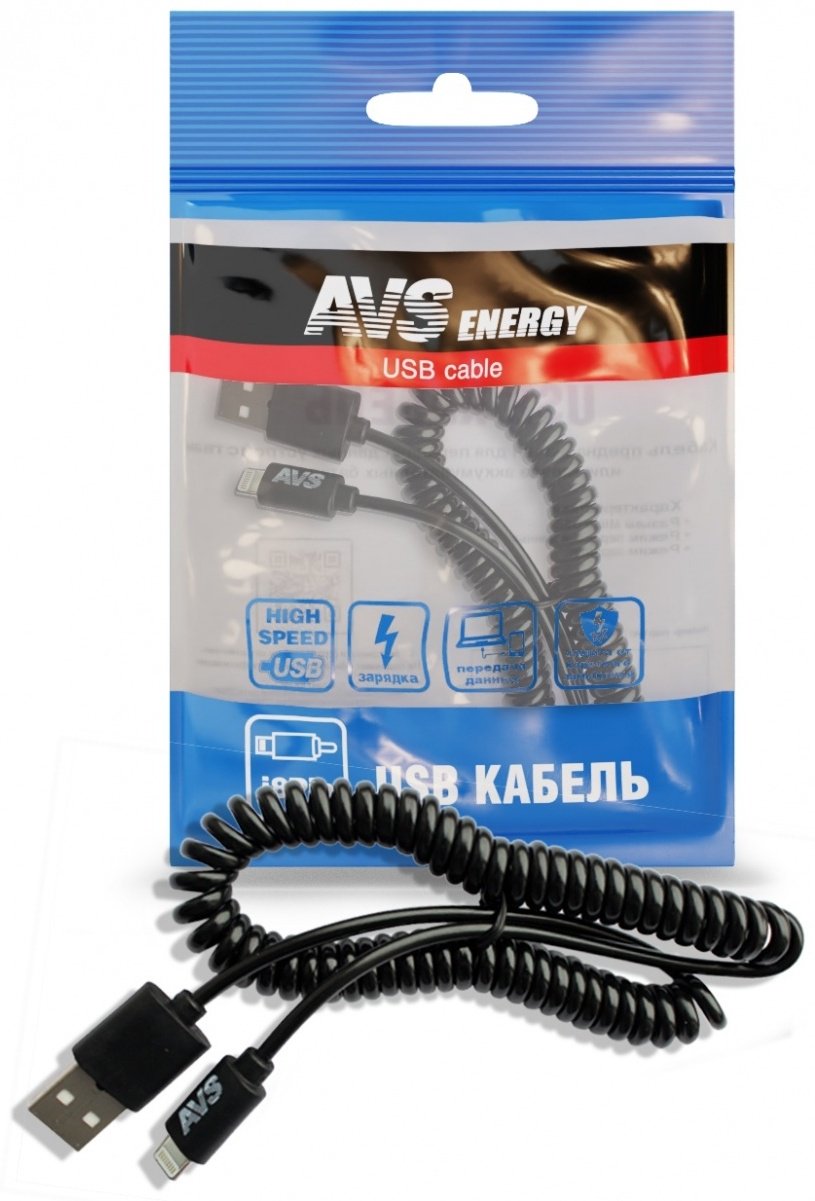 Кабель AVS USB 2.0 (M), Lightning (M), 2 м, IP-52 черный купить,NaN