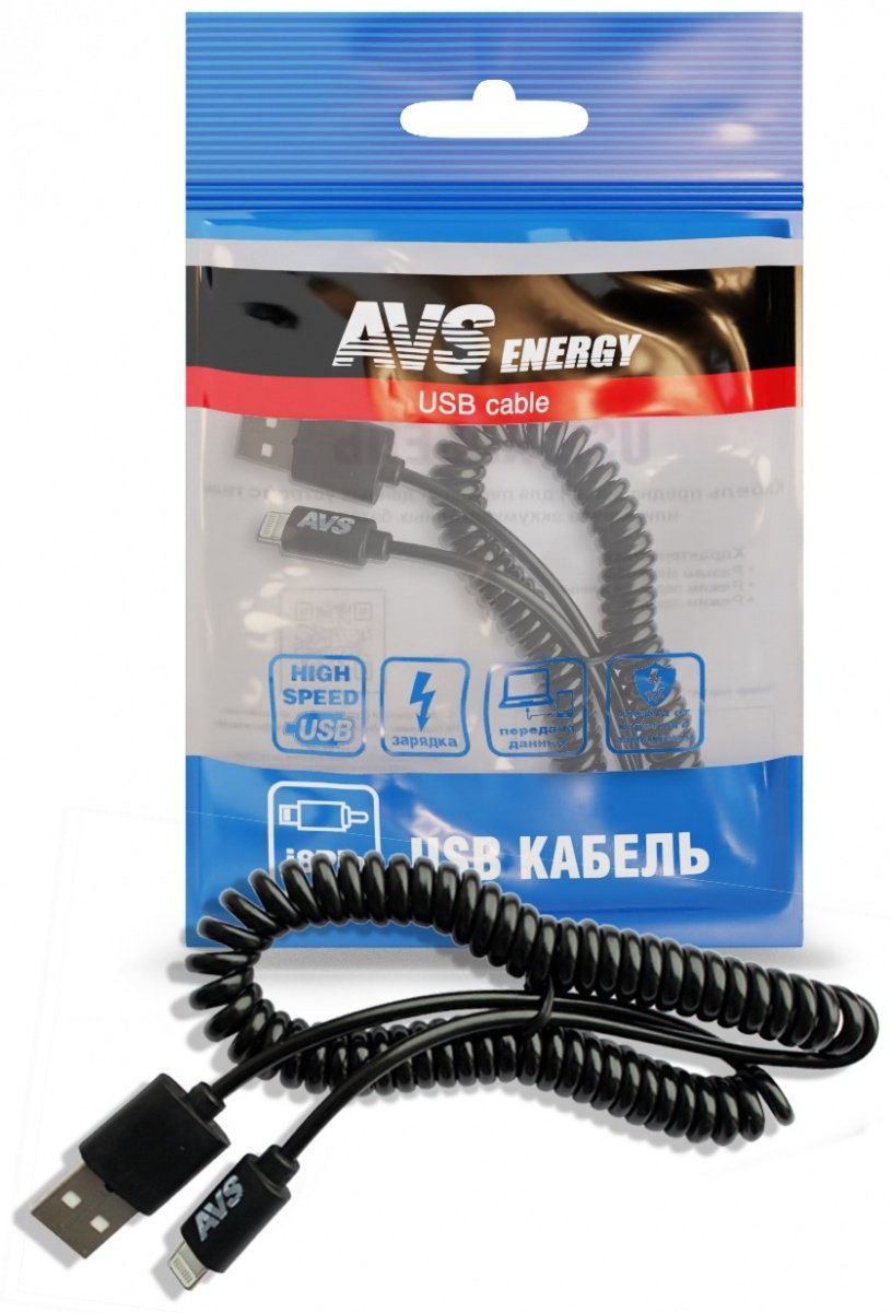Кабель AVS USB 2.0 (M), Lightning (M), 2 м, IP-52 черный купить,NaN