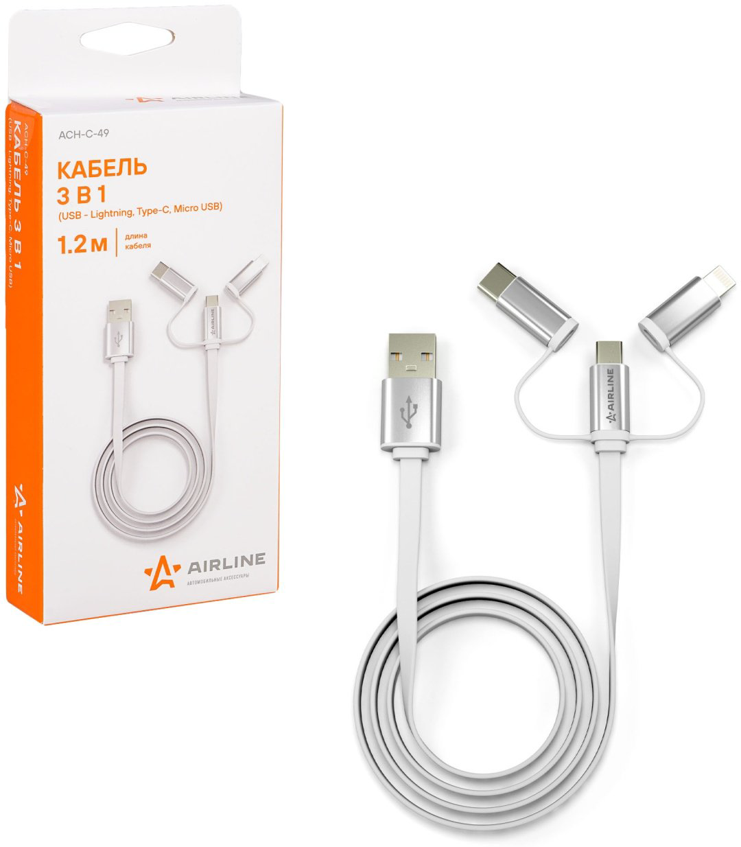 Кабель AIRLINE Apple Lightning (F), 1.2 м, ACH-C-49 черный купить,NaN