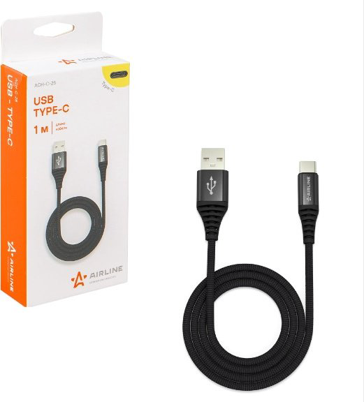 Кабель AIRLINE USB 2.0 (M), USB TypeC (F), 1 м, ACHC25 черный
