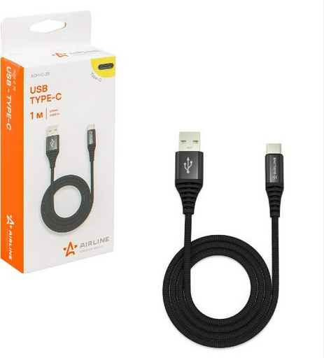 Кабель AIRLINE USB 2.0 (M), USB TypeC (F), 1 м, ACHC25 черный