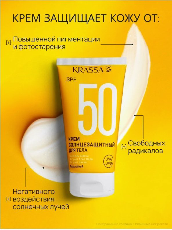 KRASSA крем защита от солнца SPF50 для лица, для зоны декольте 50 мл купить,NaN