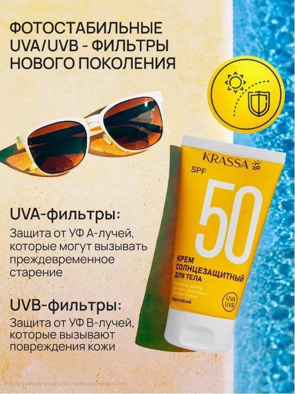 KRASSA крем защита от солнца SPF50 для лица, для зоны декольте 50 мл купить,NaN