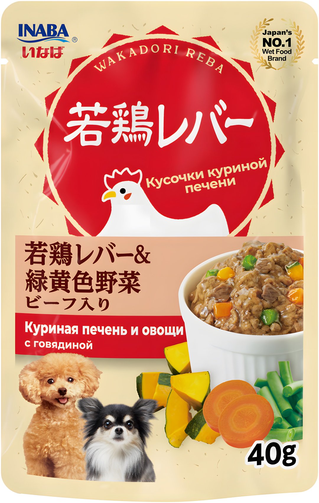Корм INABA Wakadori reba Куриная печень и овощи с говядиной для мелких пород 40 г 1 шт