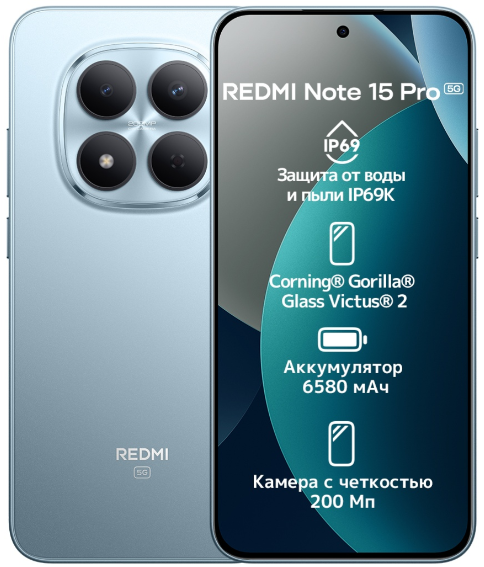 Смартфон Xiaomi Redmi Note 15 Pro 5G NFC 8/512GB Glacier Blue + подарок