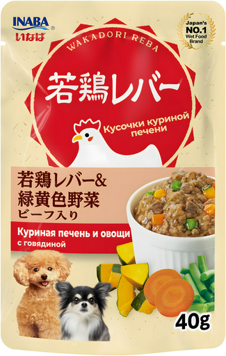 Корм INABA Wakadori reba Куриная печень и овощи с говядиной для мелких пород 40 г 1 шт
