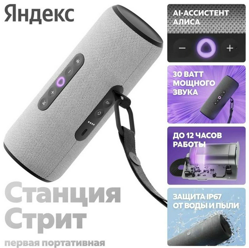 Умная колонка Яндекс Станция Стрит YNDX-00030GRY серый