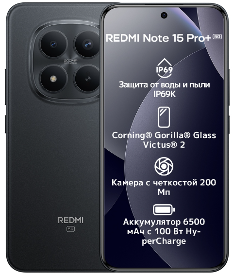 Смартфон Xiaomi Redmi Note 15 Pro+ 5G NFC 12/512GB Black + подарок