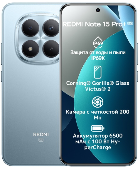 Смартфон Xiaomi Redmi Note 15 Pro+ 5G NFC 8/256GB Glacier Blue + подарок