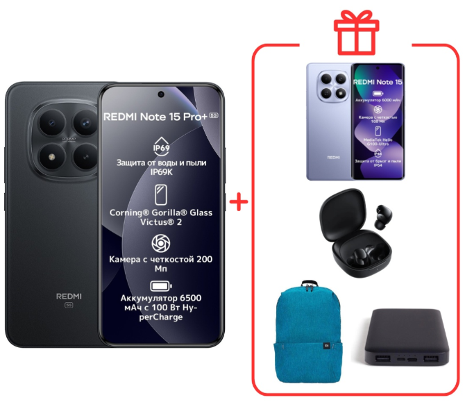 Смартфон Xiaomi Redmi Note 15 Pro+ 5G NFC 8/256GB Black + подарок купить,395000