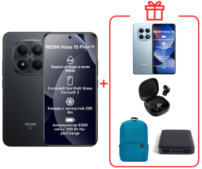 Смартфон Xiaomi Redmi Note 15 Pro+ 5G NFC 12/512GB Black + подарок купить,450000