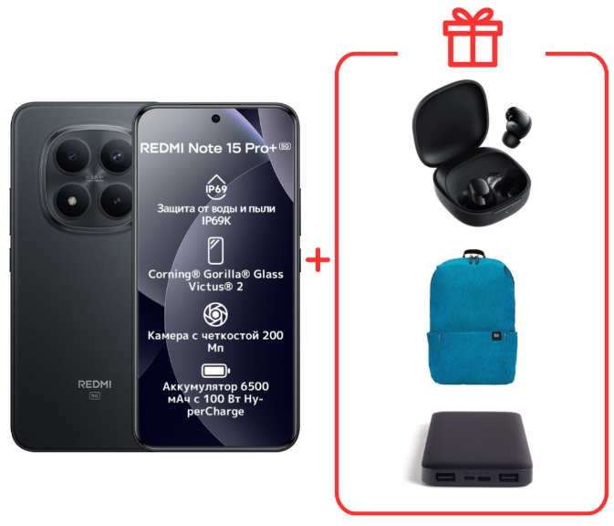 Смартфон Xiaomi Redmi Note 15 Pro+ 5G NFC 12/512GB Black + подарок купить,345000