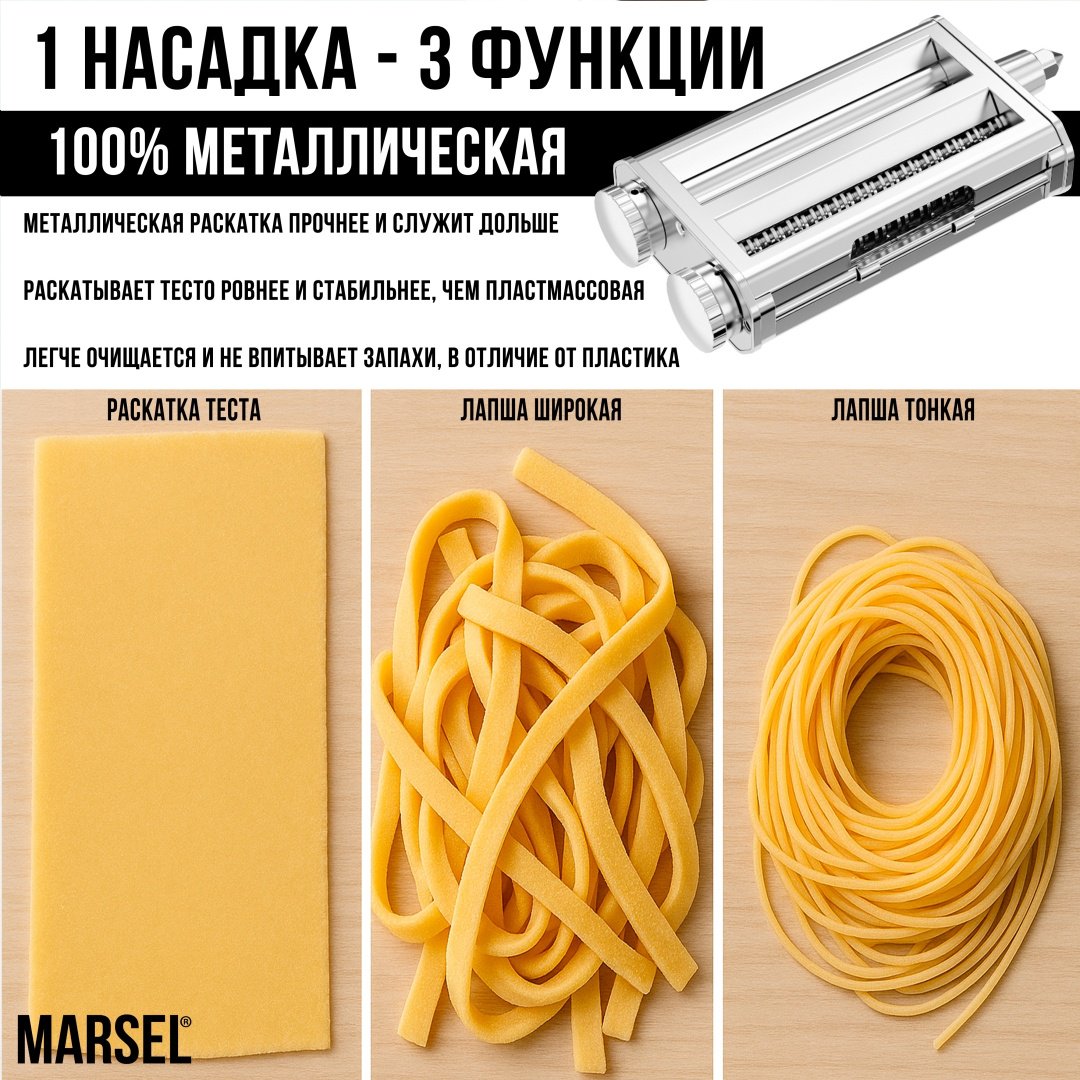 Кухонный комбайн MARSEL SMART CHEF серый (Комбайн+тестораскатка/лапшерезка)