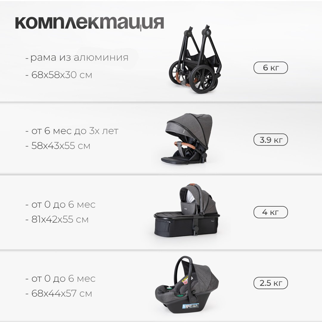 Коляска универсальная 3 в 1 TOMIX Travel, серый - ForteMarket Коляска универсальная 3 в 1 TOMIX Travel, серый купить,179900