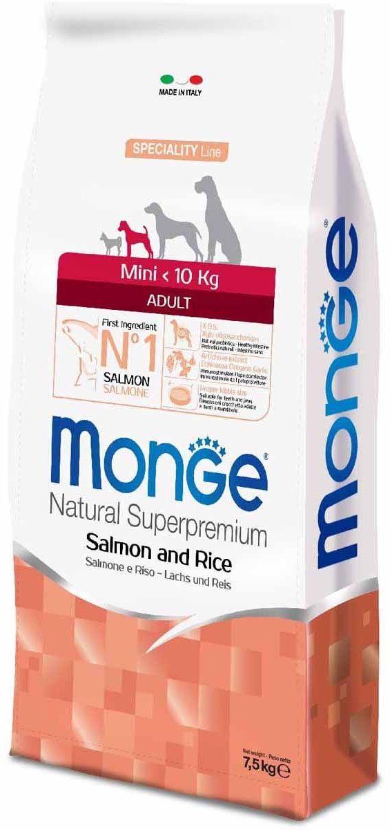 Корм Monge Mini Adult Salmon&amp;Rice Лосось с рисом для взрослых мелких пород 7.5 кг купить,NaN