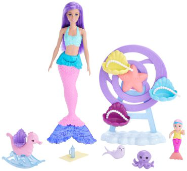 Кукла-модель BARBIE Dreamtopia Русалка с малышом HLC300, 29 см купить,NaN