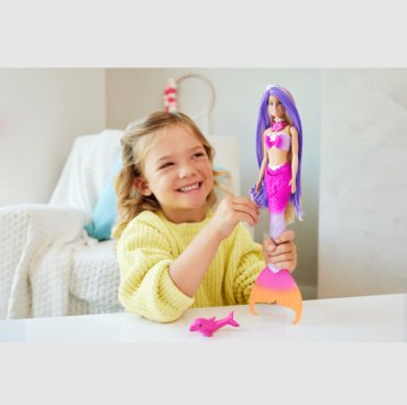 Кукла-модель Barbie Морская русалка HRP97, 38 см аксессуары в комплекте, светящиеся волосы, двигающийся хвост