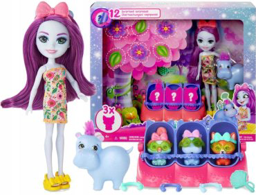 Кукла-модель Mattel Enchantimals, Baby Best Friends с куклой, фигуркой бегемота и сюрпризами HNW97, 15 см аксессуары в комплекте, руки и ноги подвижные