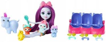 Кукла-модель Mattel Enchantimals, Baby Best Friends с куклой, фигуркой бегемота и сюрпризами HNW97, 15 см аксессуары в комплекте, руки и ноги подвижные