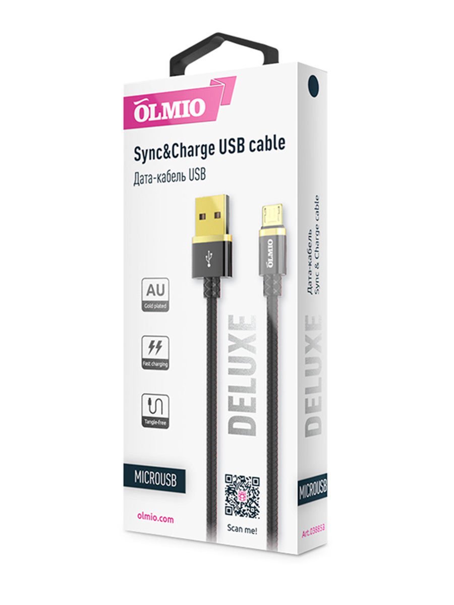 Кабель Olmio Deluxe USB 2.0-microUSB 1м черный купить,0