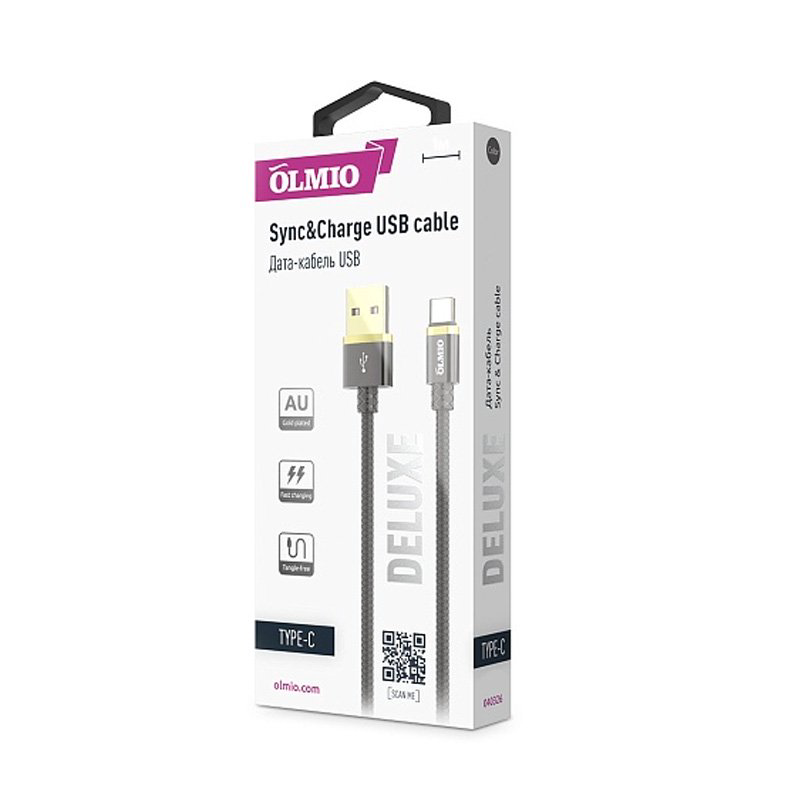 Кабель USB Type-C Olmio Deluxe, 1 метр черный