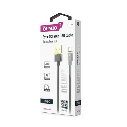 Кабель USB Type-C Olmio Deluxe, 1 метр черный