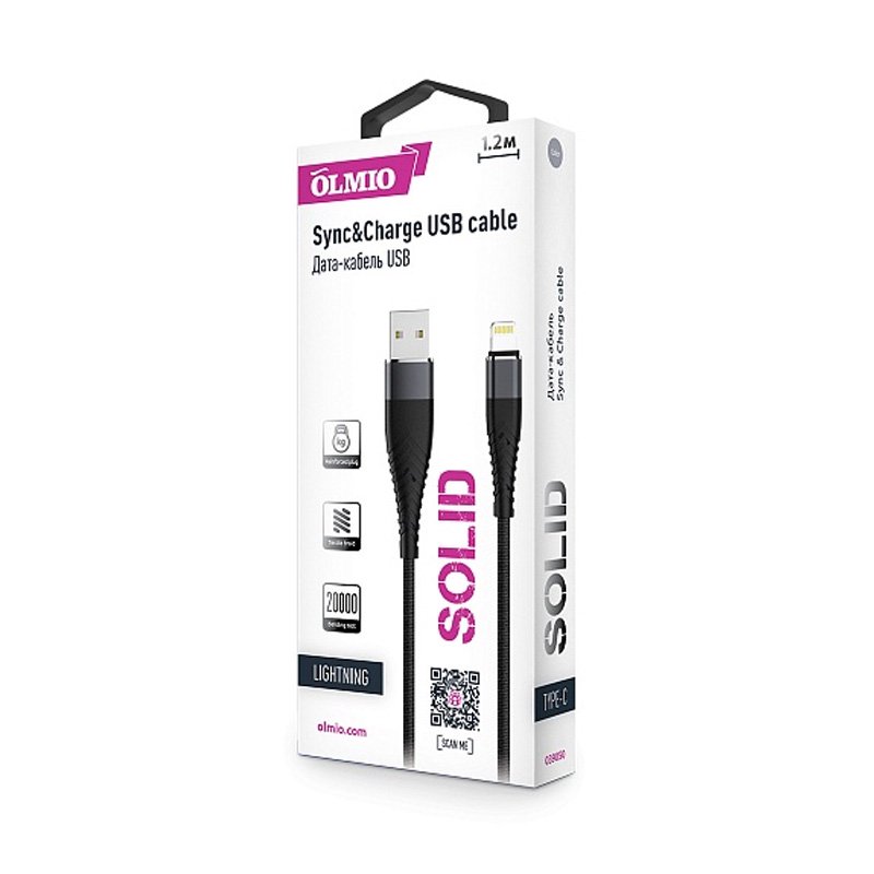 Кабель Olmio Deluxe USB 2.0-Lightning 1.2м синий купить,0