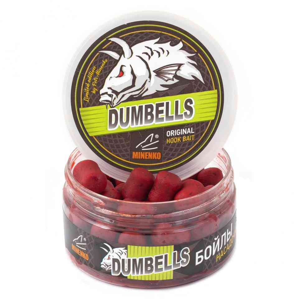 Бойлы вареные в дипе Minenko Dumbells Strawberry 14x20мм 150гр купить,NaN