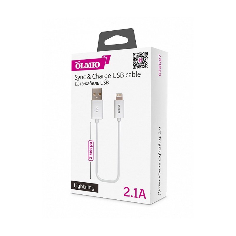 Кабель Olmio USB 2.0-Lightning 2м белый - ForteMarket Кабель Olmio USB 2.0-Lightning 2м белый купить,0