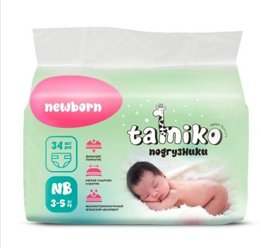 Подгузники Tamiko Premium NB, 34 шт шт купить,NaN