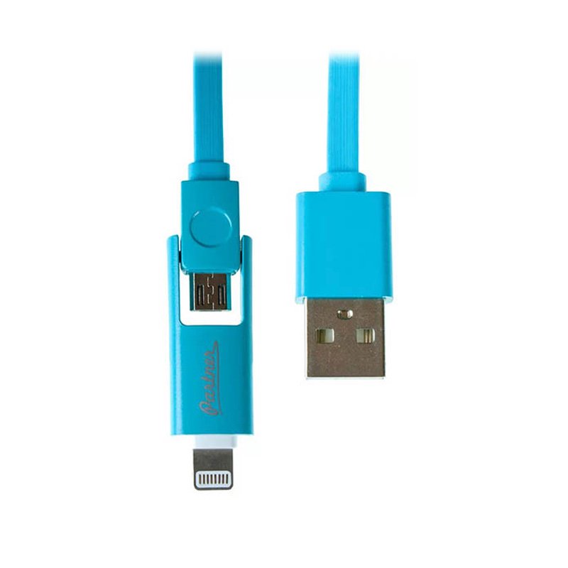 Кабель Olmio USB 2.0 microUSB Apple 8pin 2в1 1м голубой