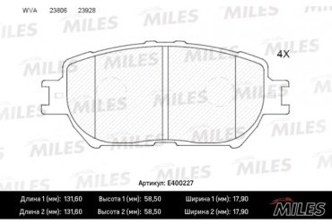 Колодки MILES передние E400227 4 шт купить,NaN