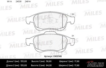 Колодки MILES передние E400146 4 шт купить,NaN