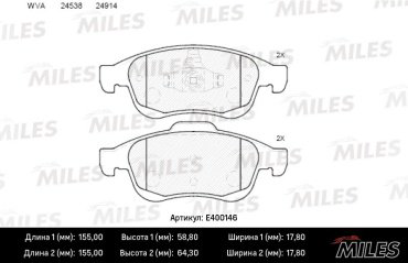 Колодки MILES передние E400146 4 шт купить,NaN