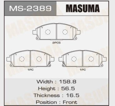 Колодки MASUMA передние MS-2389 купить,NaN