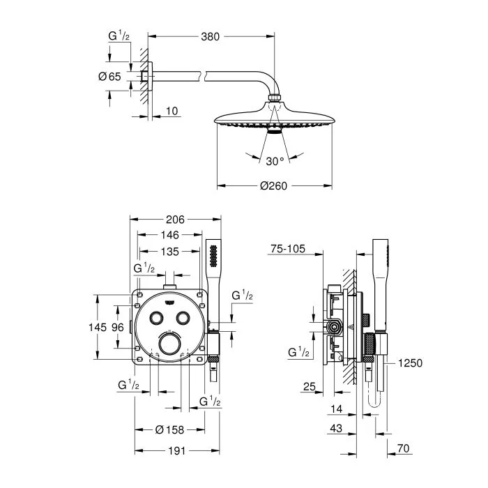 Смеситель для душа Grohe Grohtherm SmartControl 34744000 купить,NaN