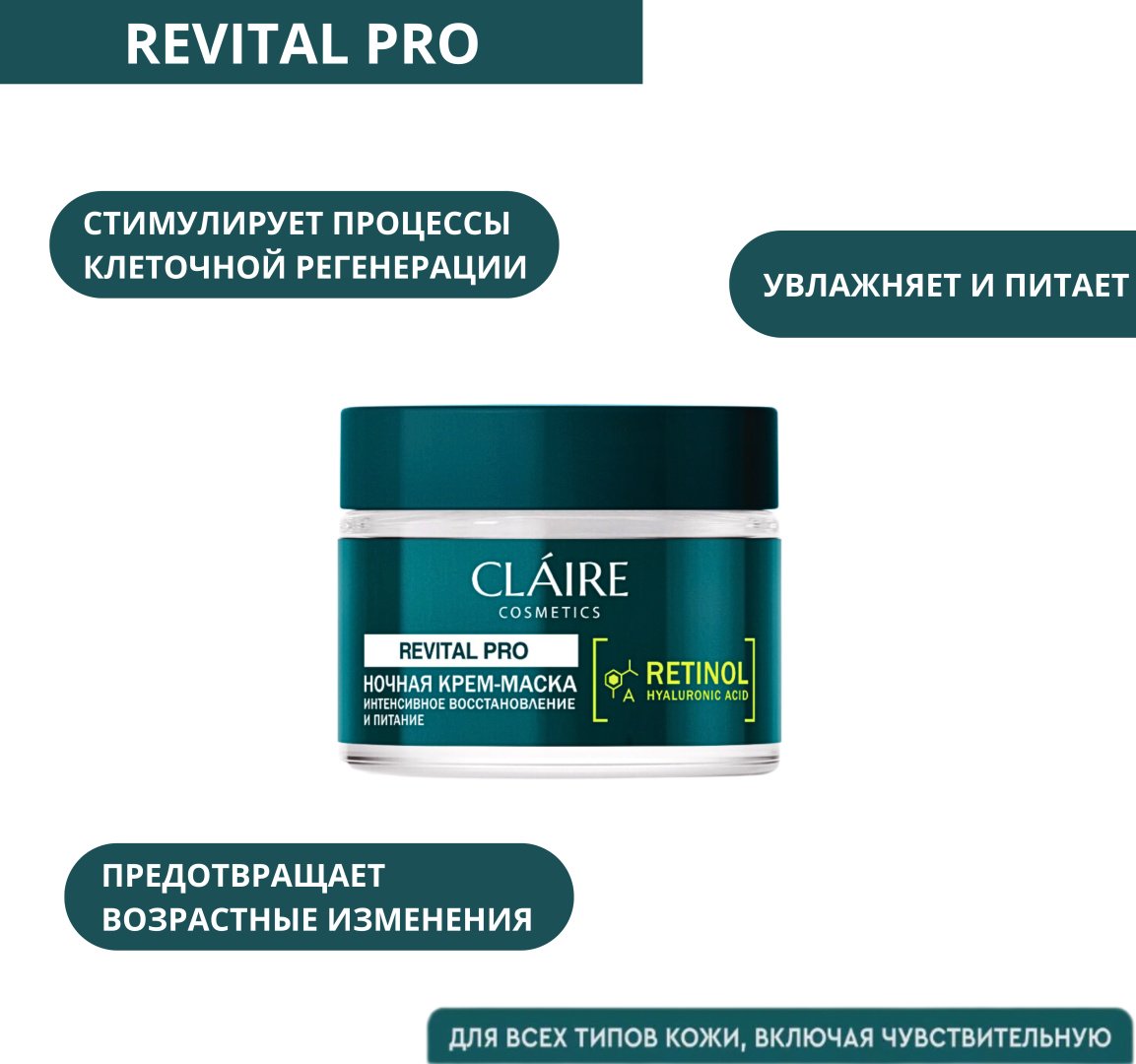 Маска для лица Claire Cosmetics крем Ночная крем-маска интенсивное восстановление и питание REVITAL PRO 50 мл купить,NaN