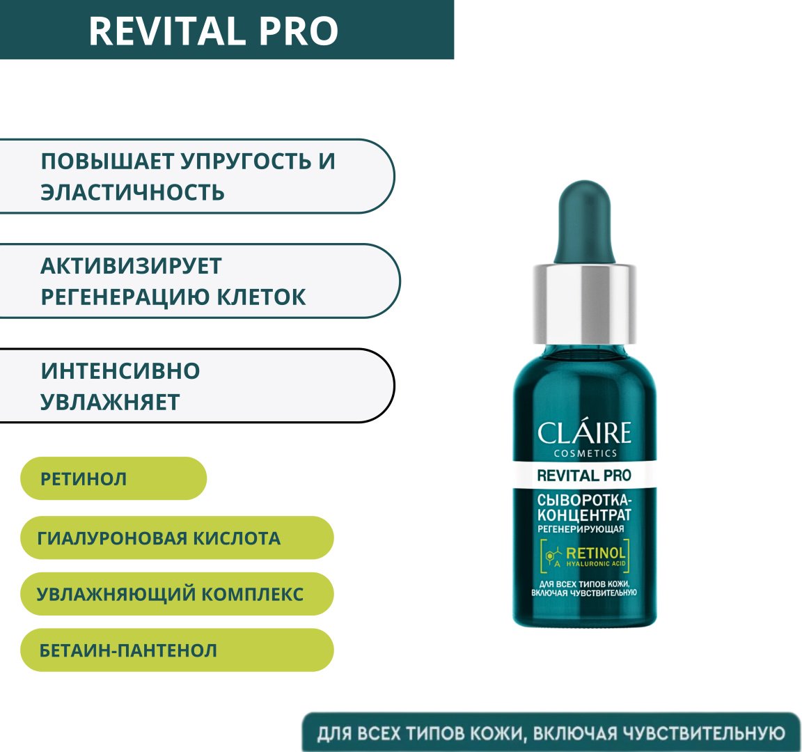 Claire Cosmetics сыворотка Сыворотка-концентрат регенерирующая REVITAL PRO для лица, для зоны декольте 30 мл купить,NaN