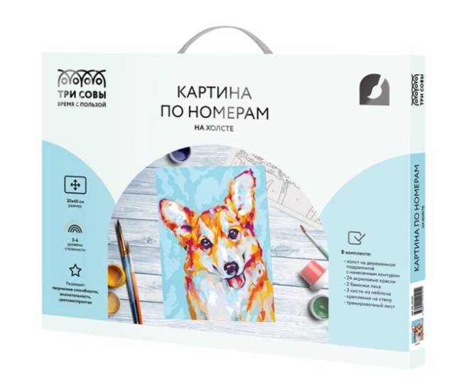 Картина по номерам Три Совы Корги 30х40см 24 цвета купить,NaN