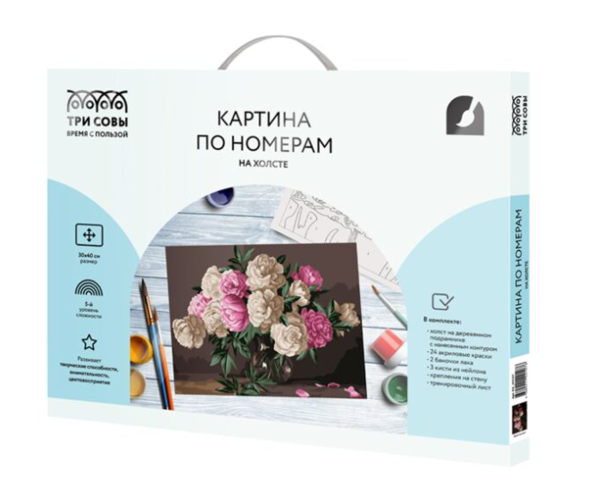 Картина по номерам Три Совы Букет пионов 30х40см 24 цвета купить,NaN
