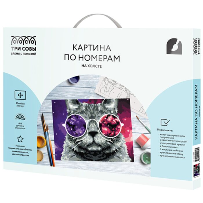 Картина по номерам Три Совы Кошачий космос 30х40см 24 цвета купить,NaN