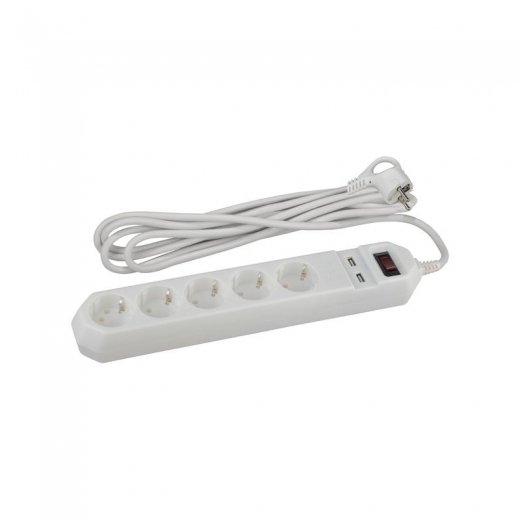 Сетевой фильтр Эра Б0019037 USF-5ES-1.5M-USB-W 1.5 м белый