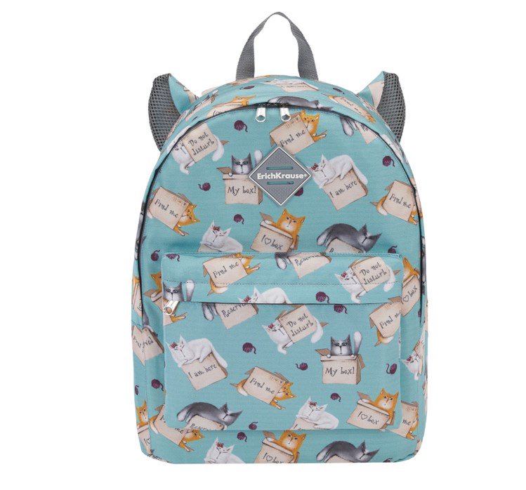 Рюкзак Erich Krause EasyLine Animals 17L Cat&Box 29x39x13см голубой купить,NaN